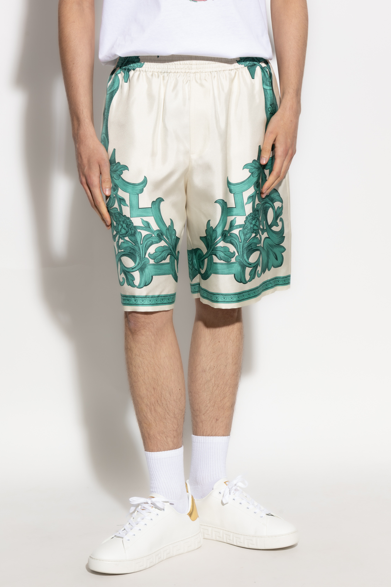 Versace Architectural Baroque Print Silk Shorts