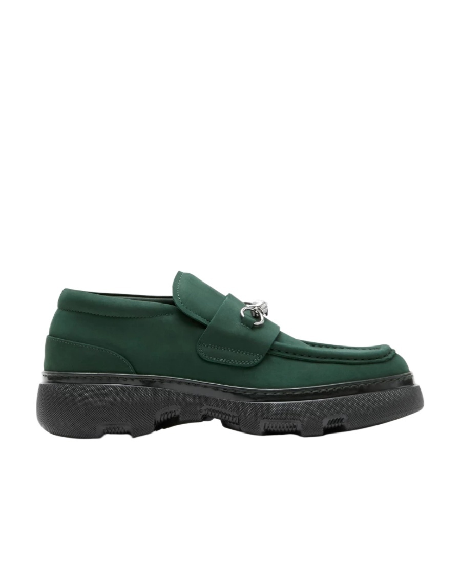 Burberry Suede Barbed-wire Creeper Clamp Loafers In Green