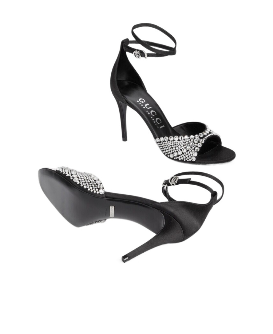Gucci Crystal High-heeled Sandals In Black
