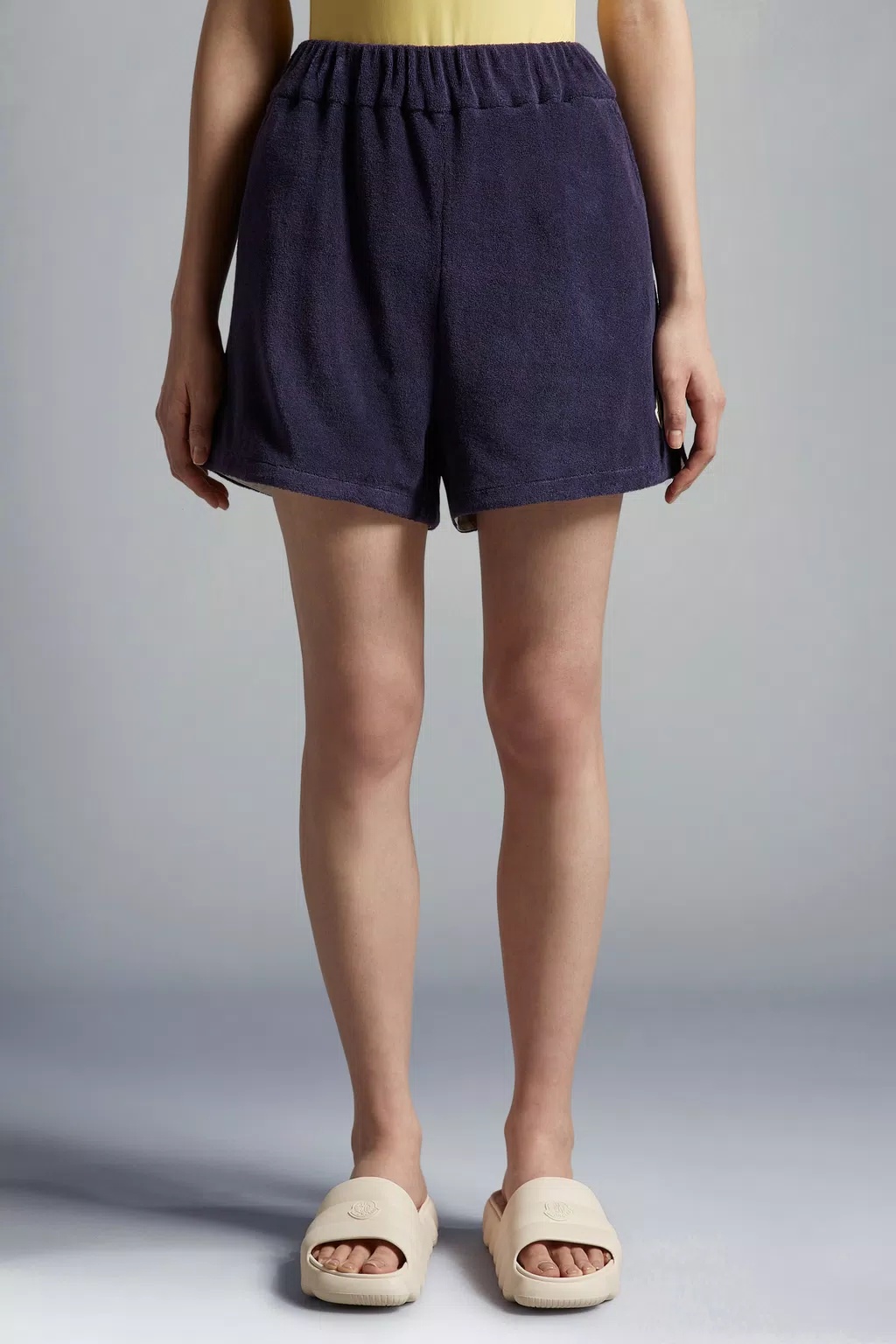 Moncler Logo-patch Velour Shorts In Blue