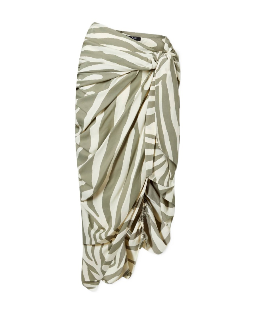 Balmain Zebra-print Midi Skirt In White