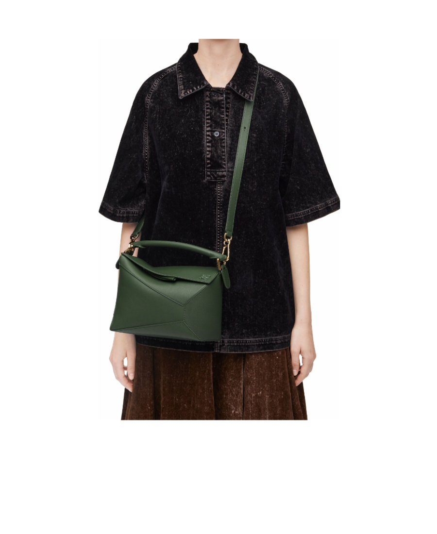 Loewe Small Puzzle Shoulder Bag In Green