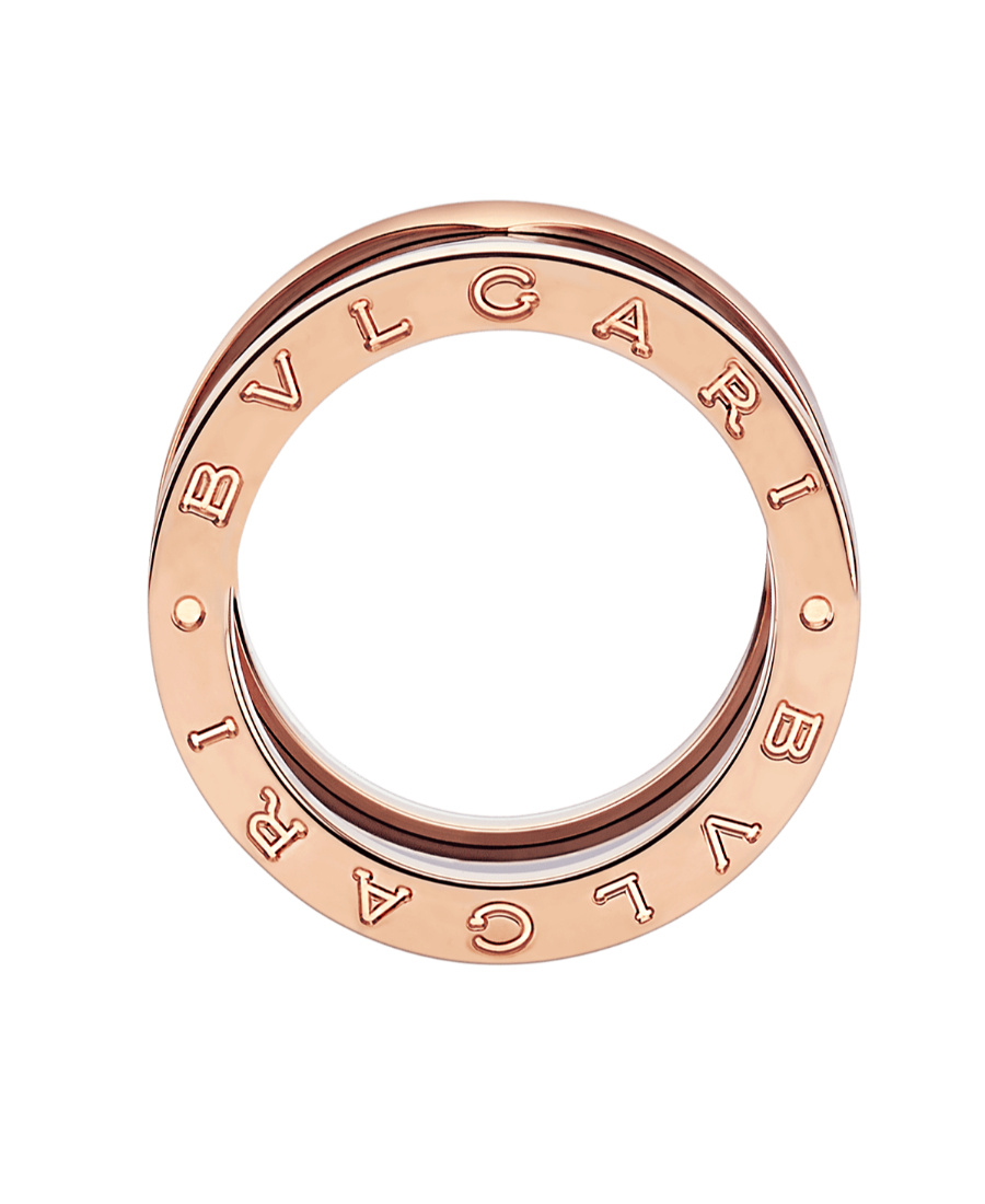 Bvlgari Rose Gold And Blcak Ceramic B. Zero1 Four-band Ring In Black
