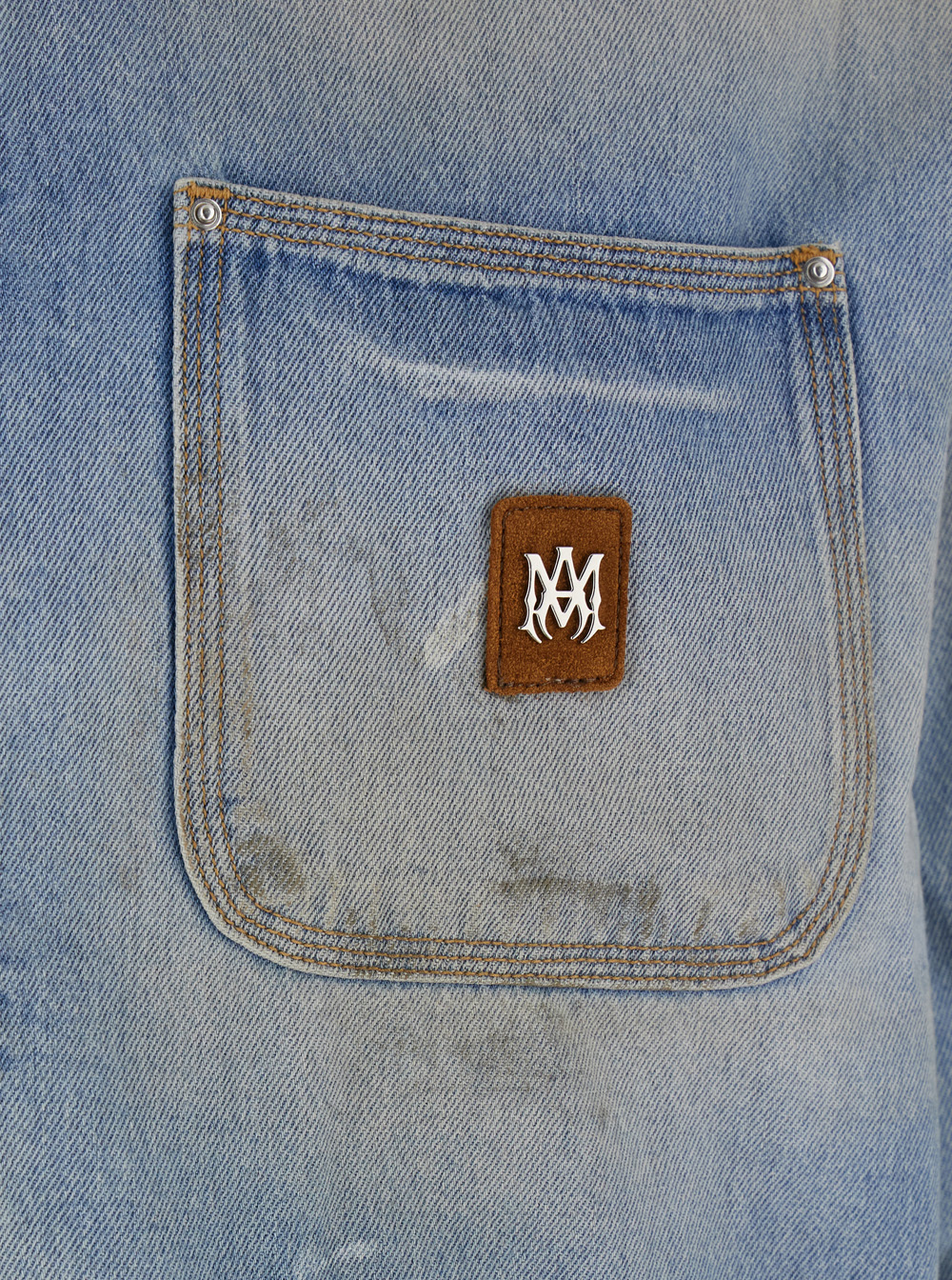 Amiri Blue Jacket With Classic Collar And Logo Patch On Front And Rear In Denim Man In Blue