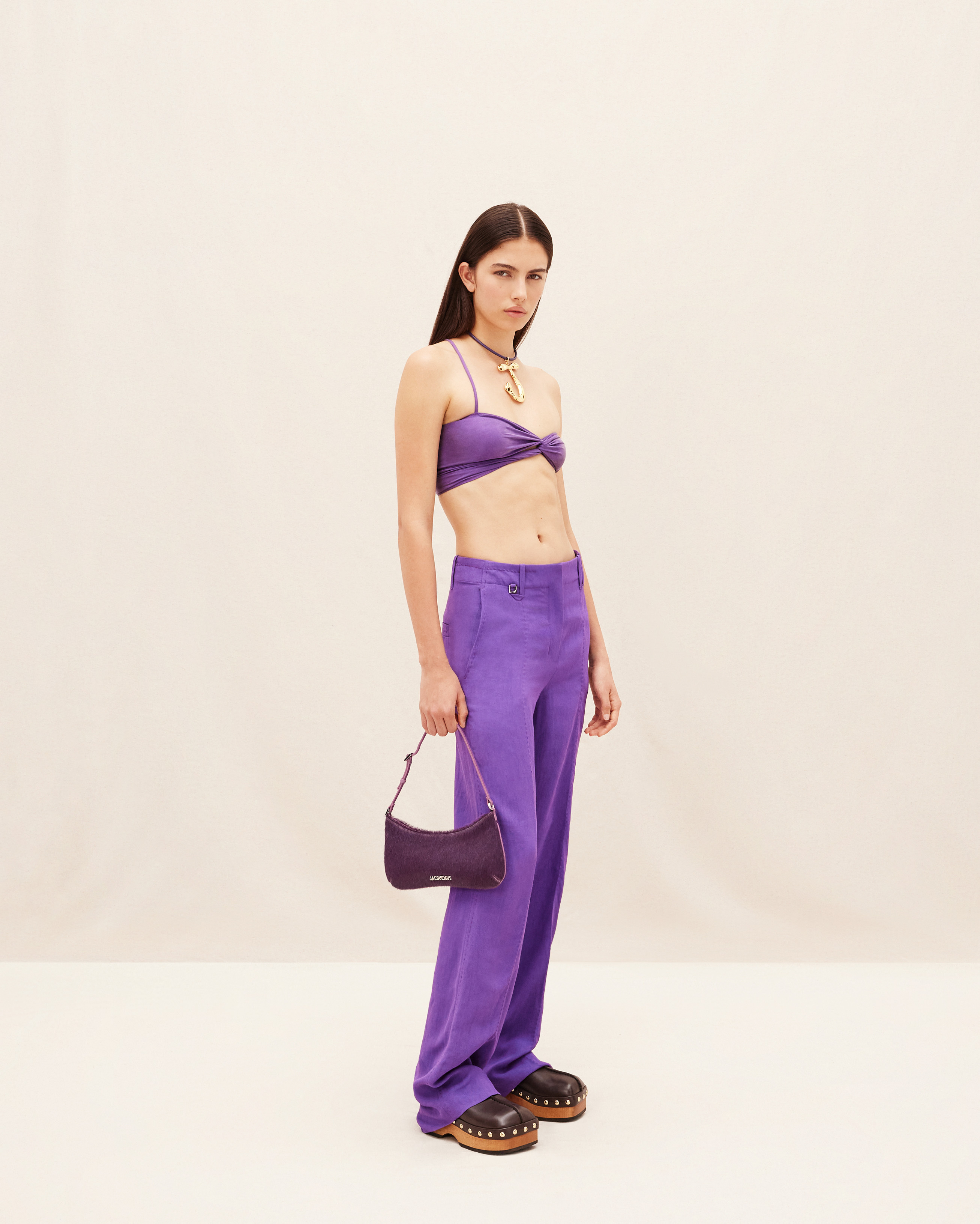 Shop Jacquemus Mid-rise Straight-leg Trousers In Purple