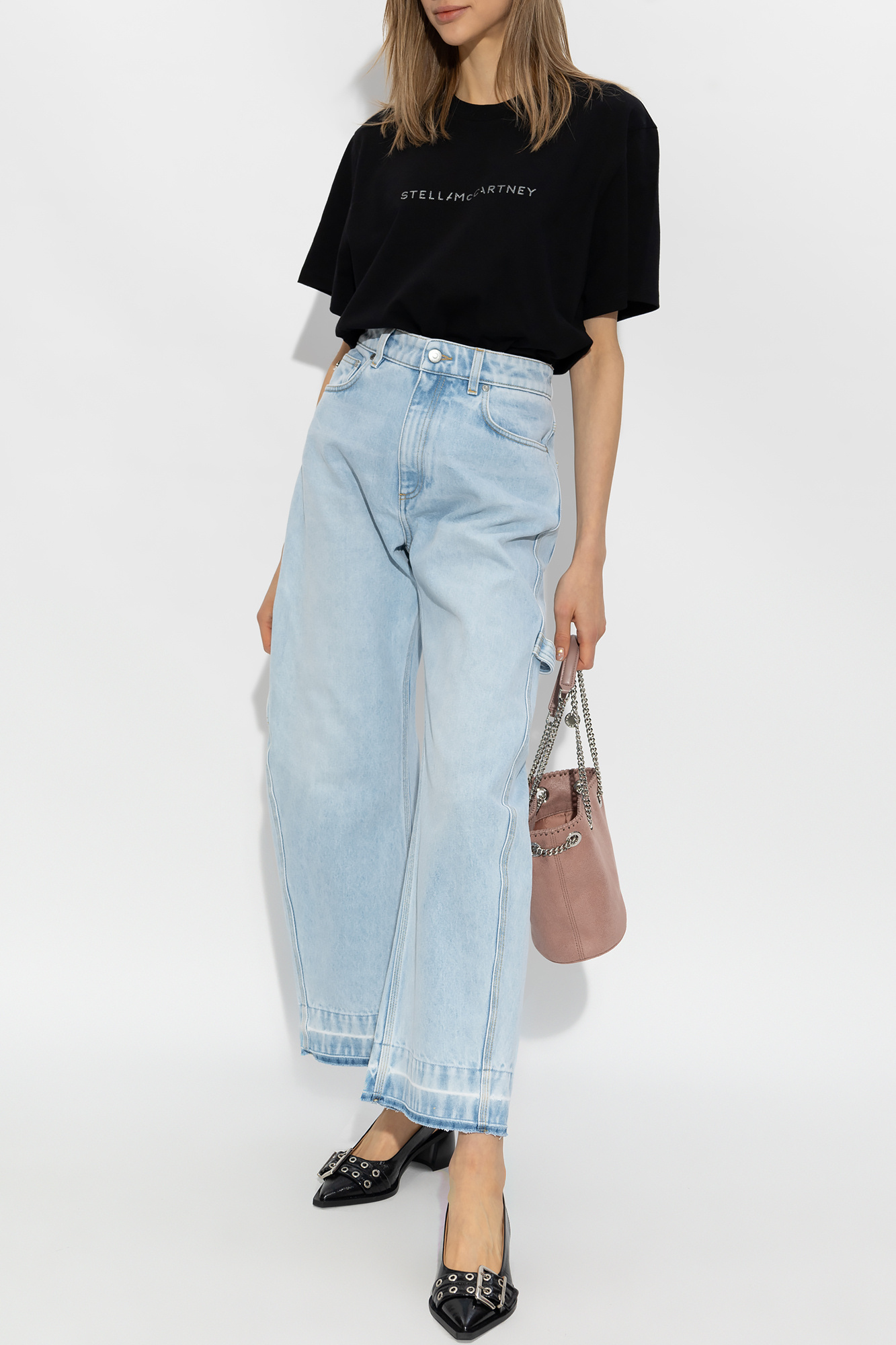 Stella Mccartney Rhinestud Logo T-shirt In Black