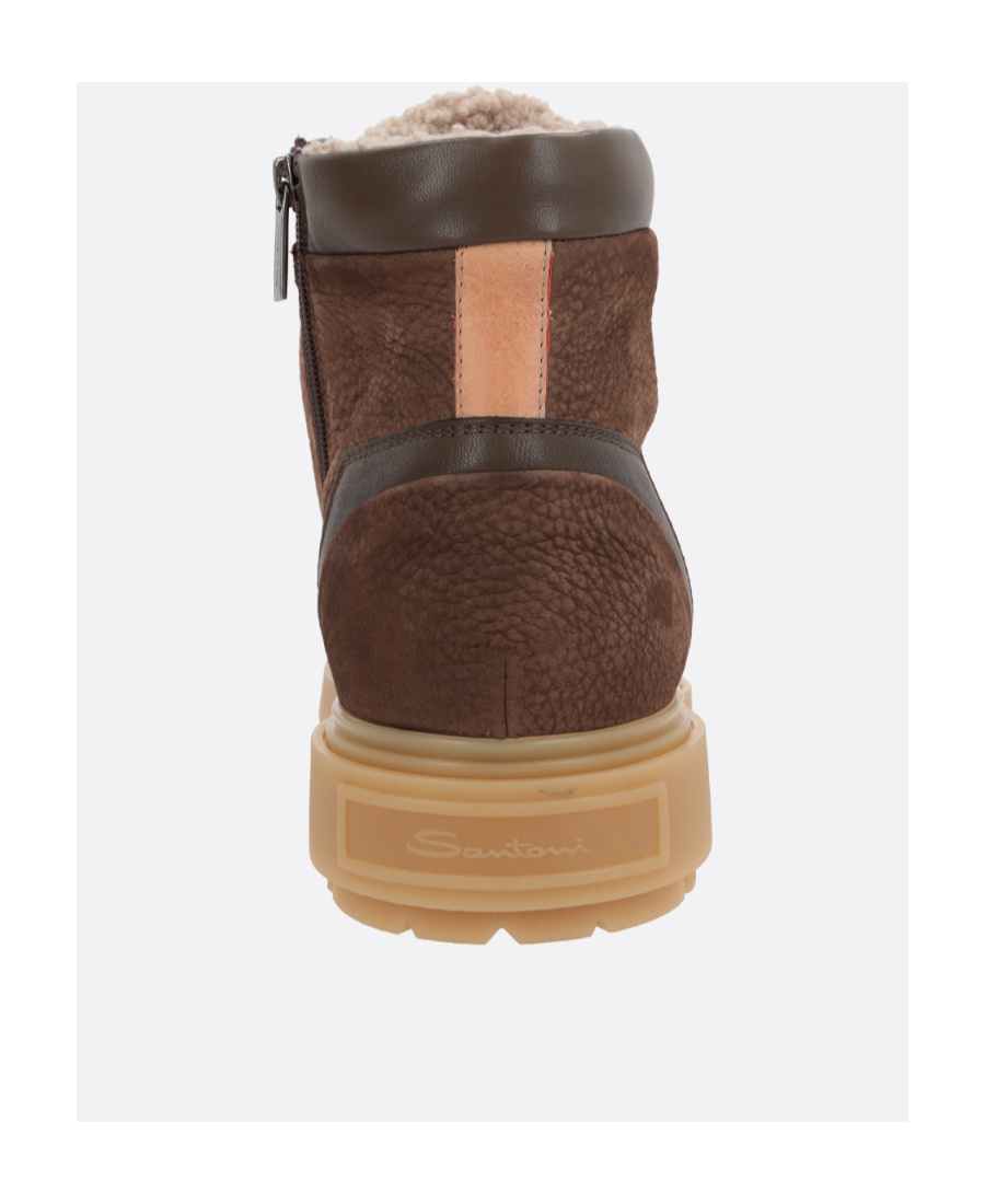 Santoni Lace-up Leather Ankle Boots In Brown