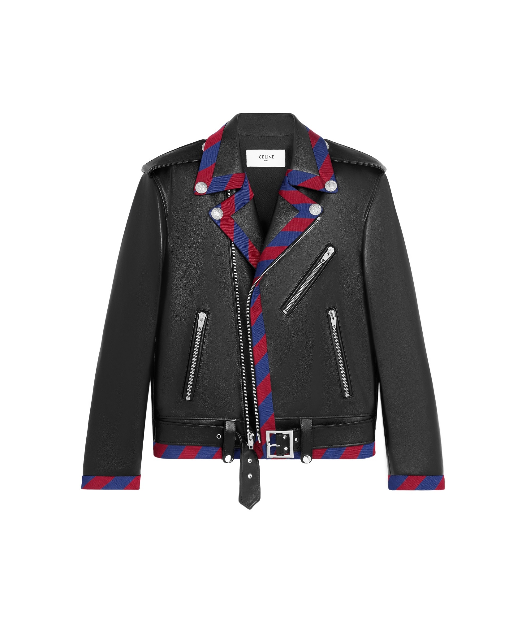Celine Long-sleeved Leather Jacket In Black