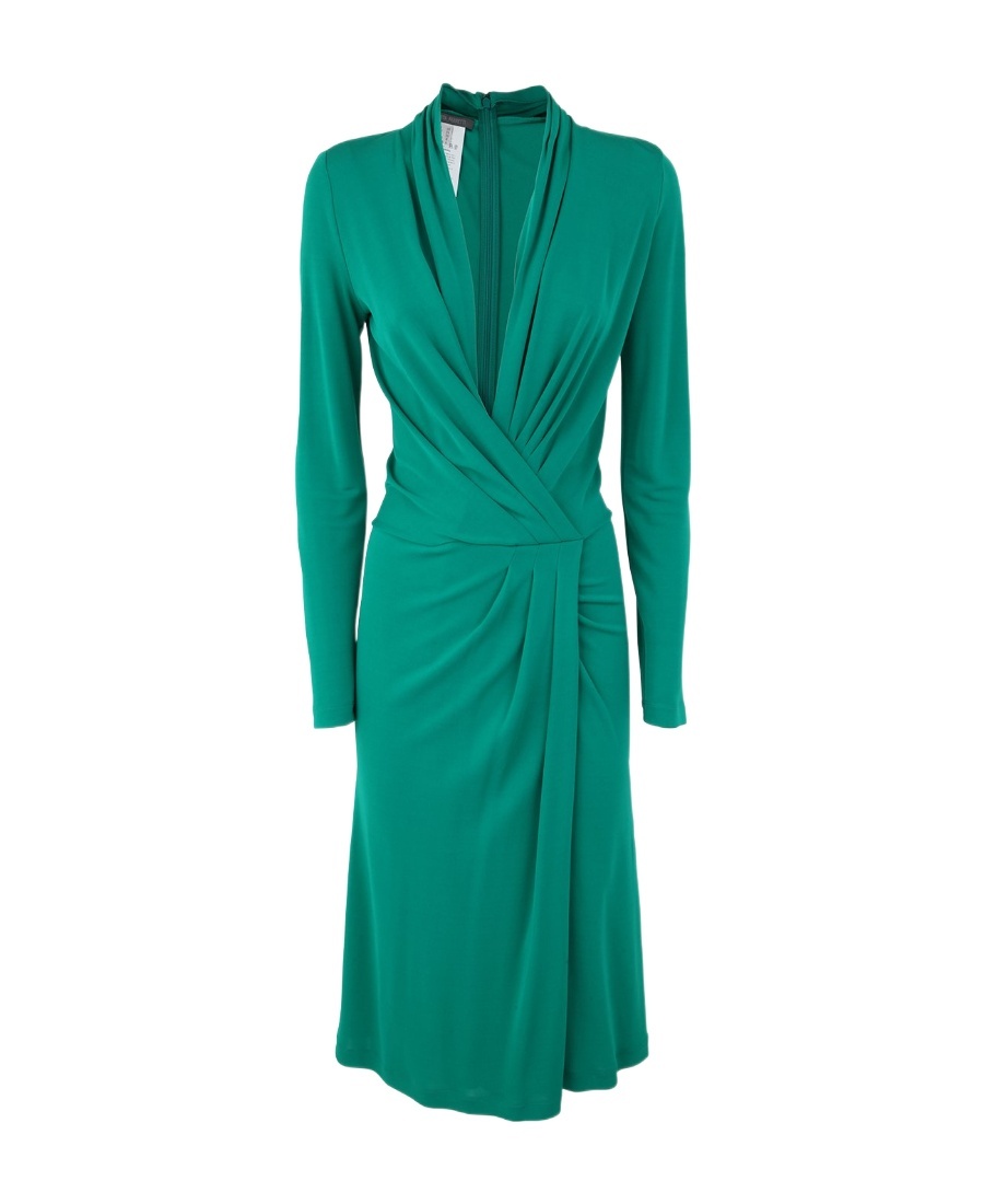 Alberta Ferretti Twisted-front Long-sleeved Midi Dress In Green