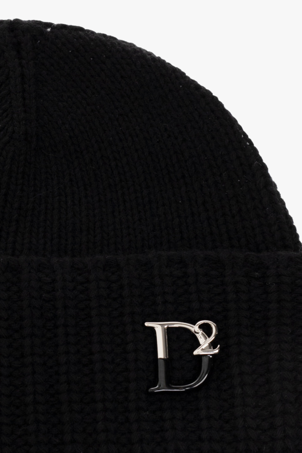Dsquared2 Monogram-plaque Knitted Beanie In Black
