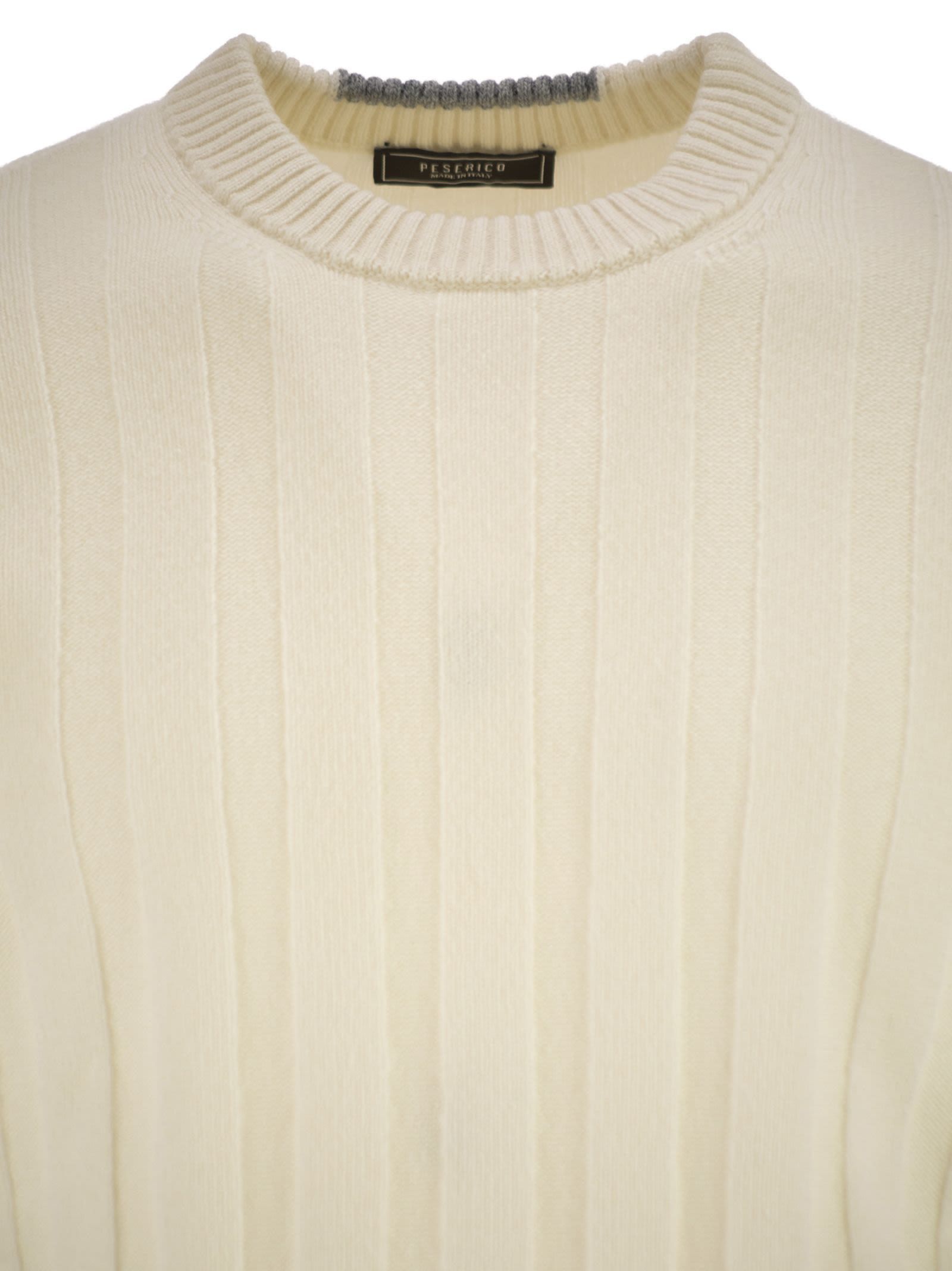 Peserico Wool And Cashmere Ribbed Jumper In Neutral