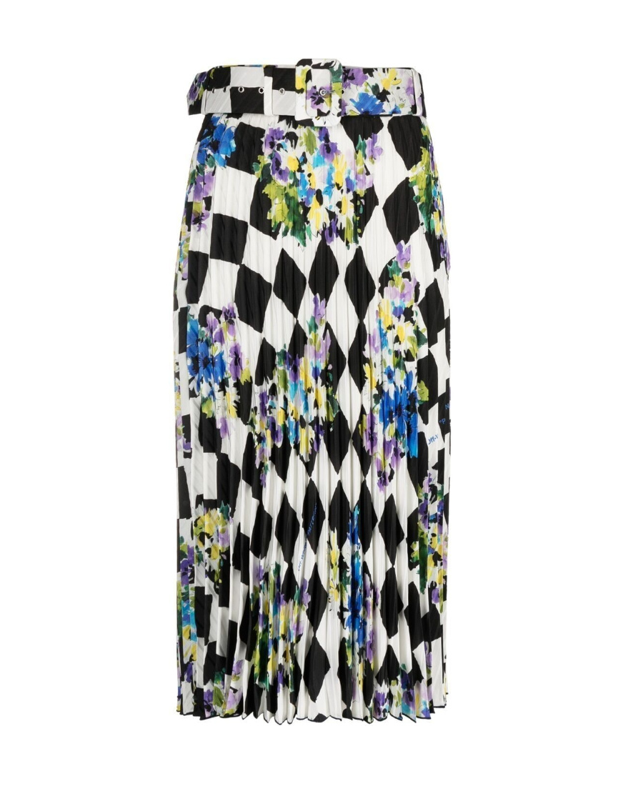Off-white Floral-print Checked Skirt In Multicolor