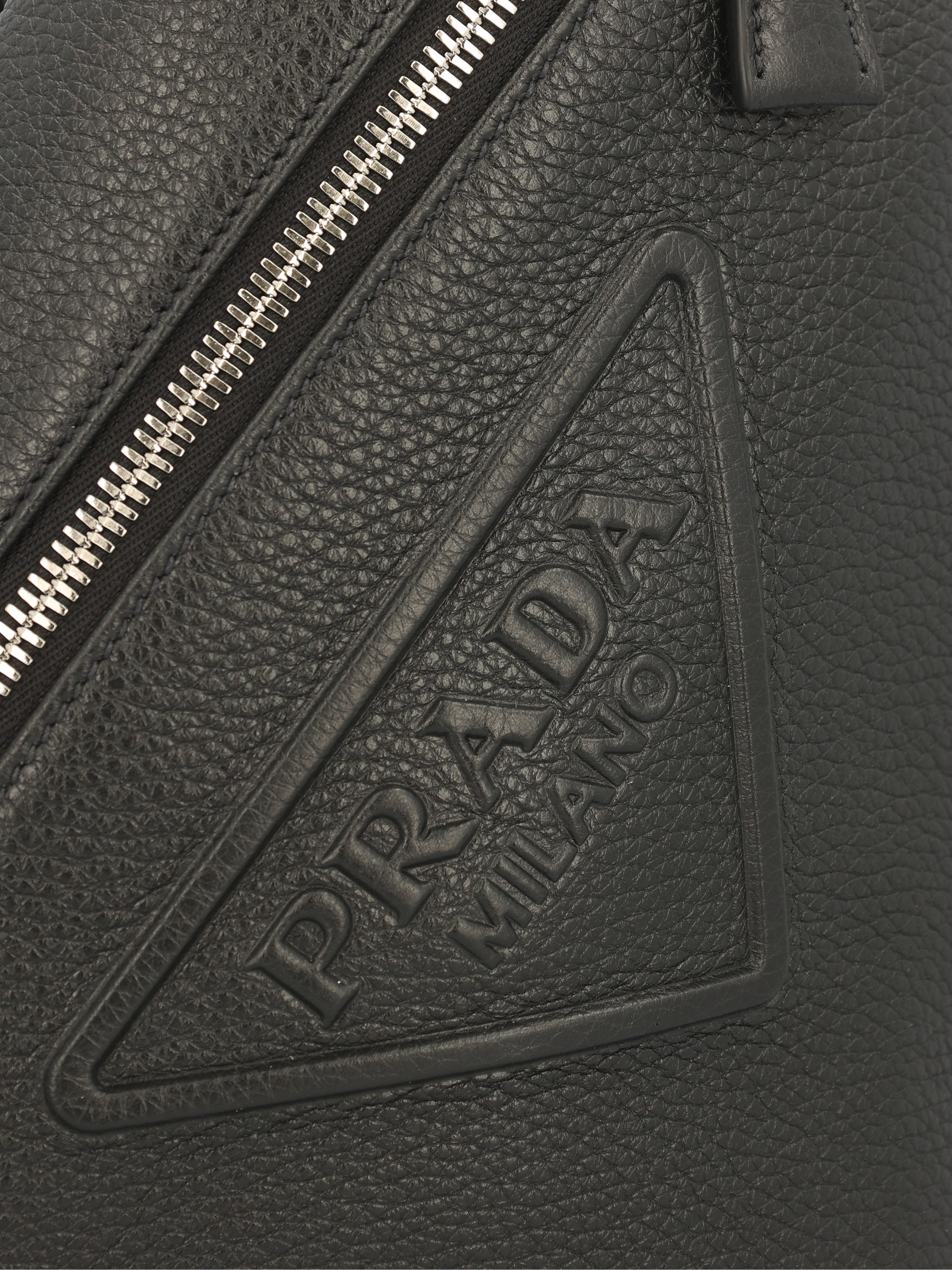 Prada Logo Zipper Satchel In Black