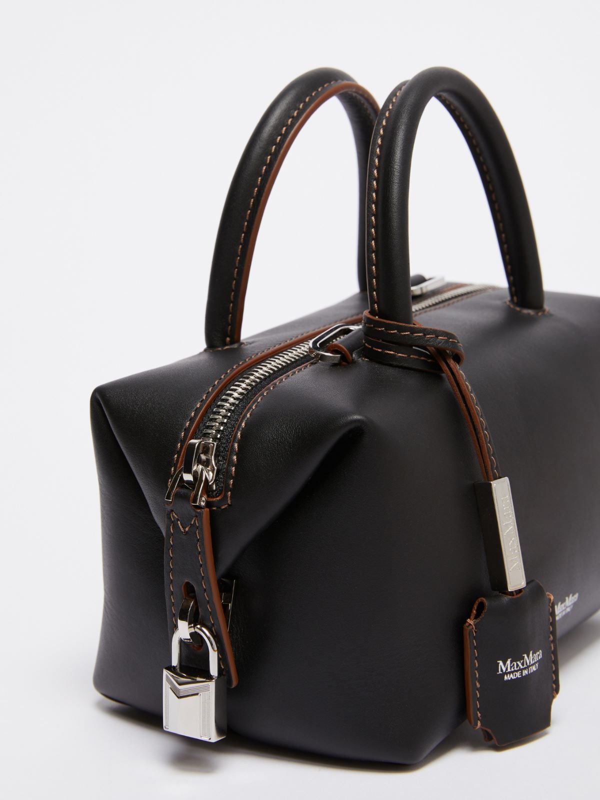 Max Mara Small Shiny Leather Satchel Bag In Black