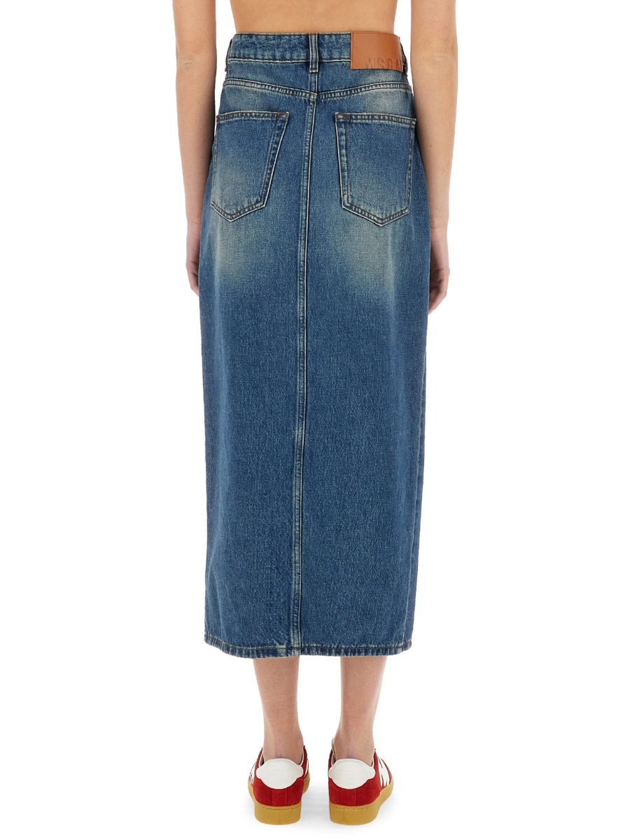 Msgm Front Slit Denim Midi Skirt