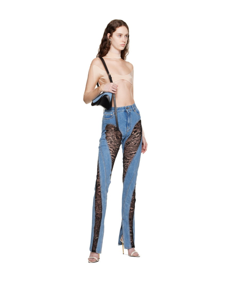 Mugler Logo Spliced Jumpsuit In Nude