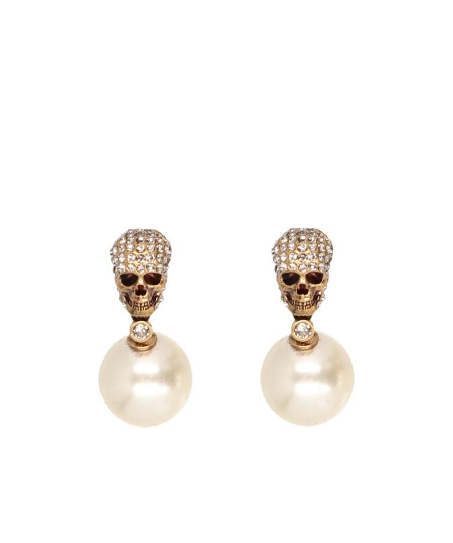 Alexander Mcqueen Pearl Skull Earrings In Yellow