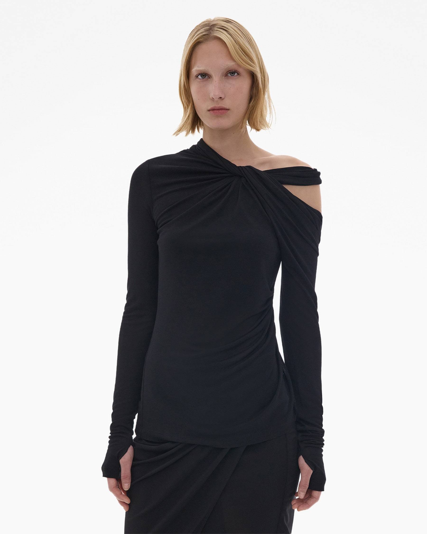 Helmut Lang Cold-shoulder Twisted Blouse In Black