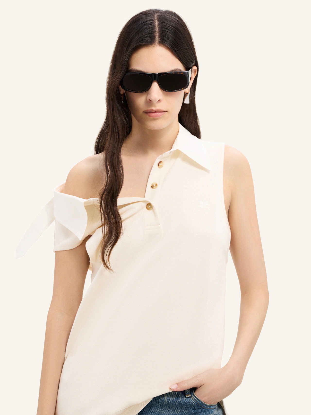 Courrèges Polo Shirt With Buttons On Back In White