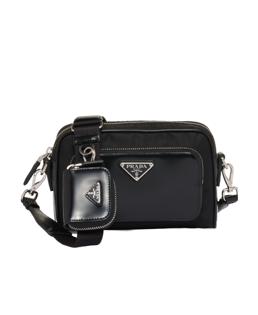 Prada Re-nylon And Brushed Leather Shoulder Bag In Black