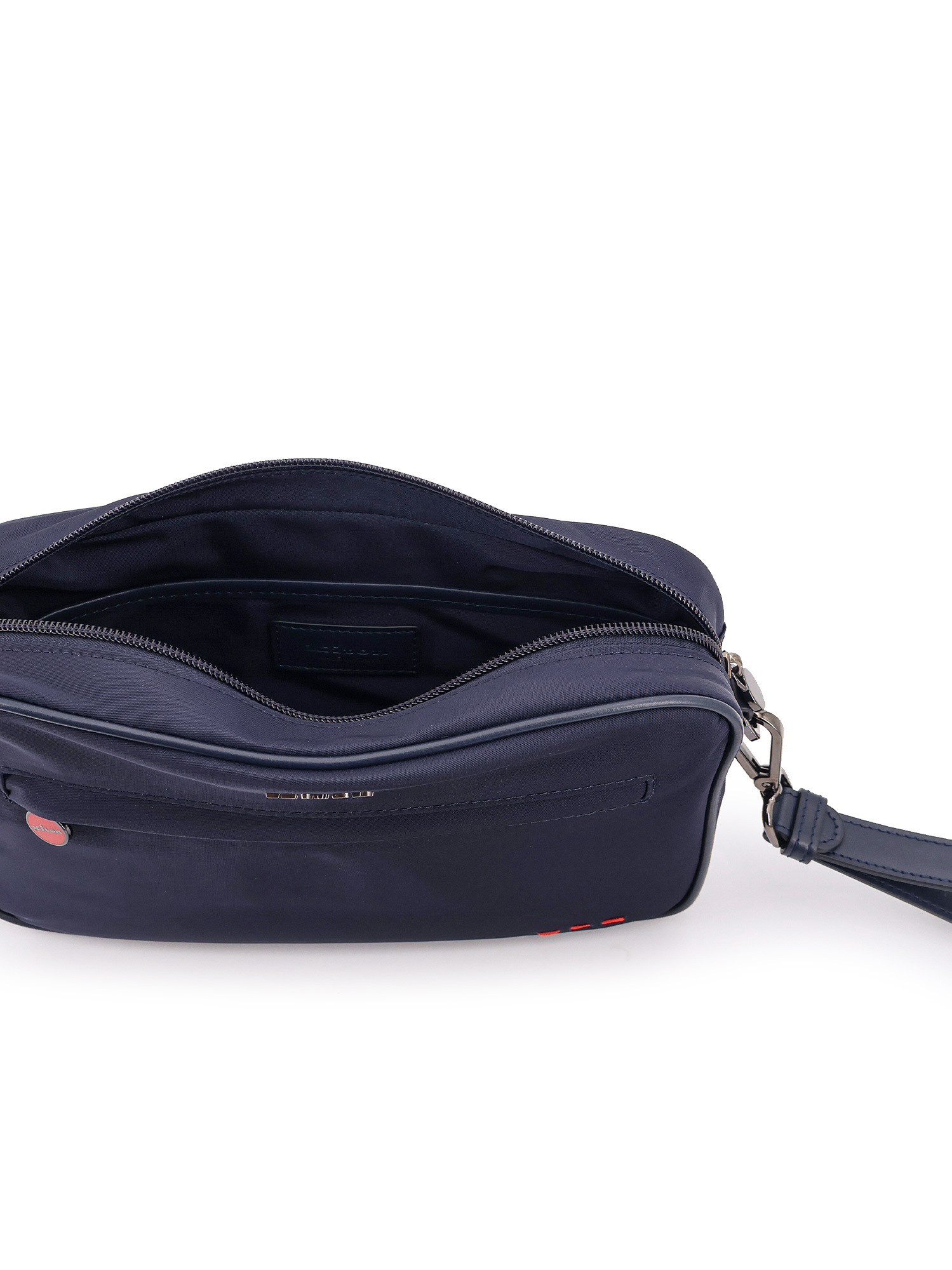 Kiton Nylon Clutch Bag With Iconic Logo Embroidery In Blue