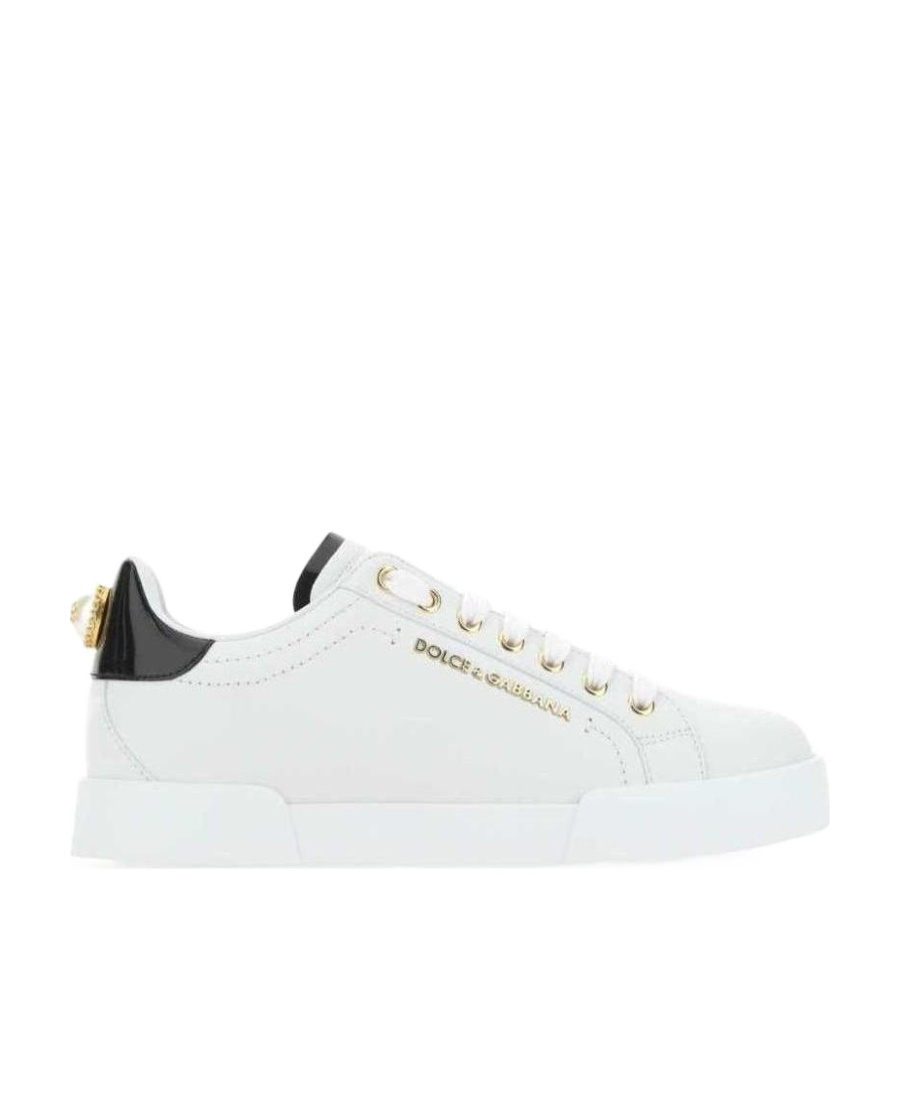 Dolce & Gabbana White Low Top Sneakers With Logo Lettering On The Tongue And Logo Detail On The Heel In Leather Woma In White