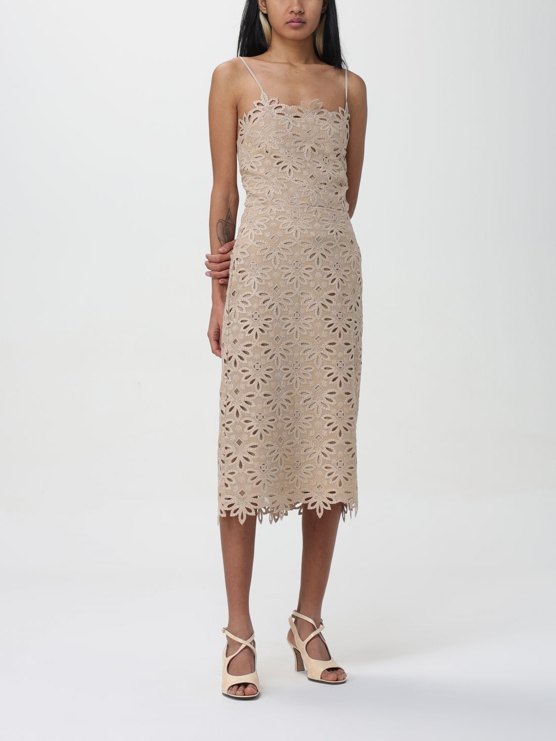 Ermanno Scervino Embroidered Cut-out Detailed Midi Skirt In Nude