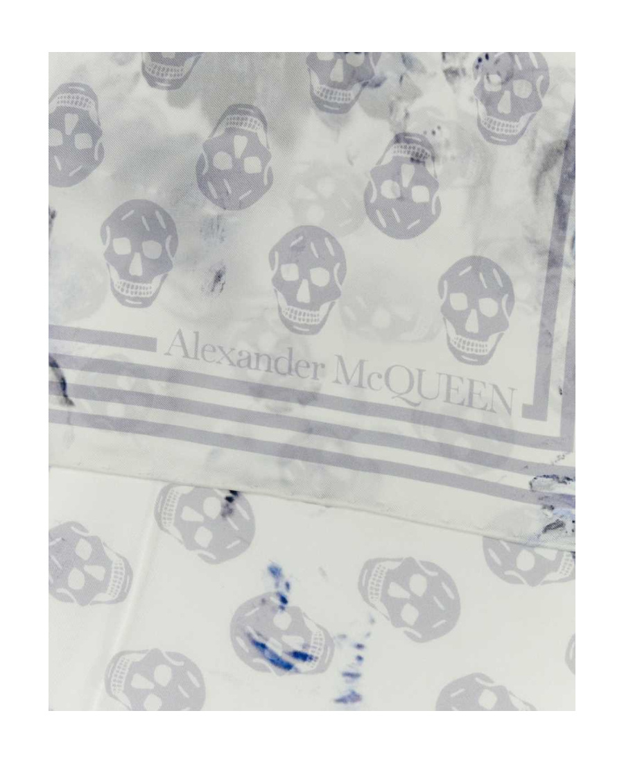 Alexander Mcqueen Silk Biker Scarf With Floral And Skull Print In Black