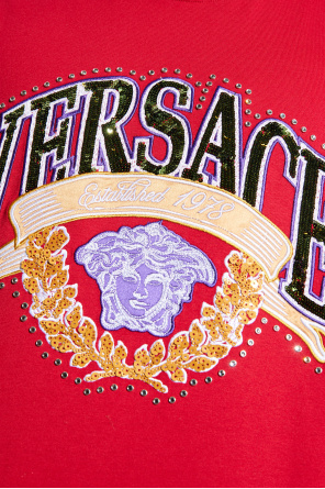 Versace Sequin-embellished Crew-neck T-shirt In Red