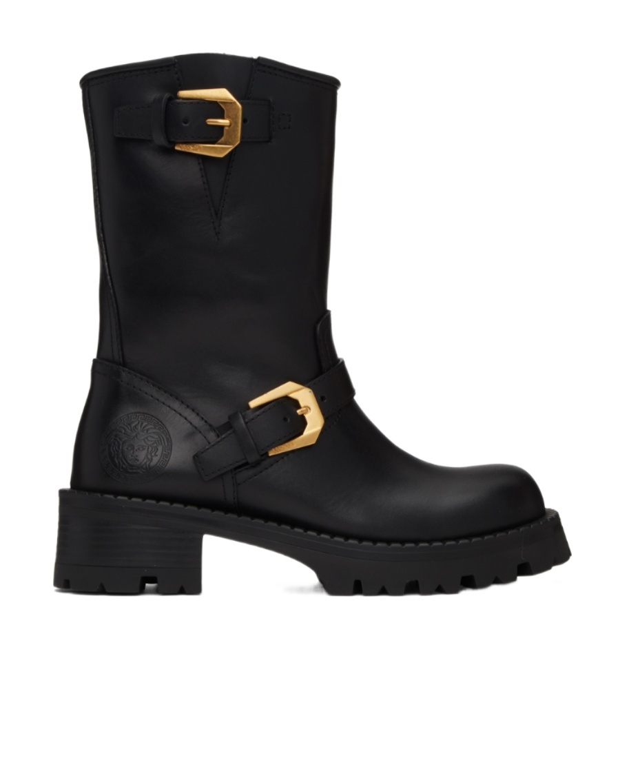 Versace Medusa-embossed Leather Boots In Black