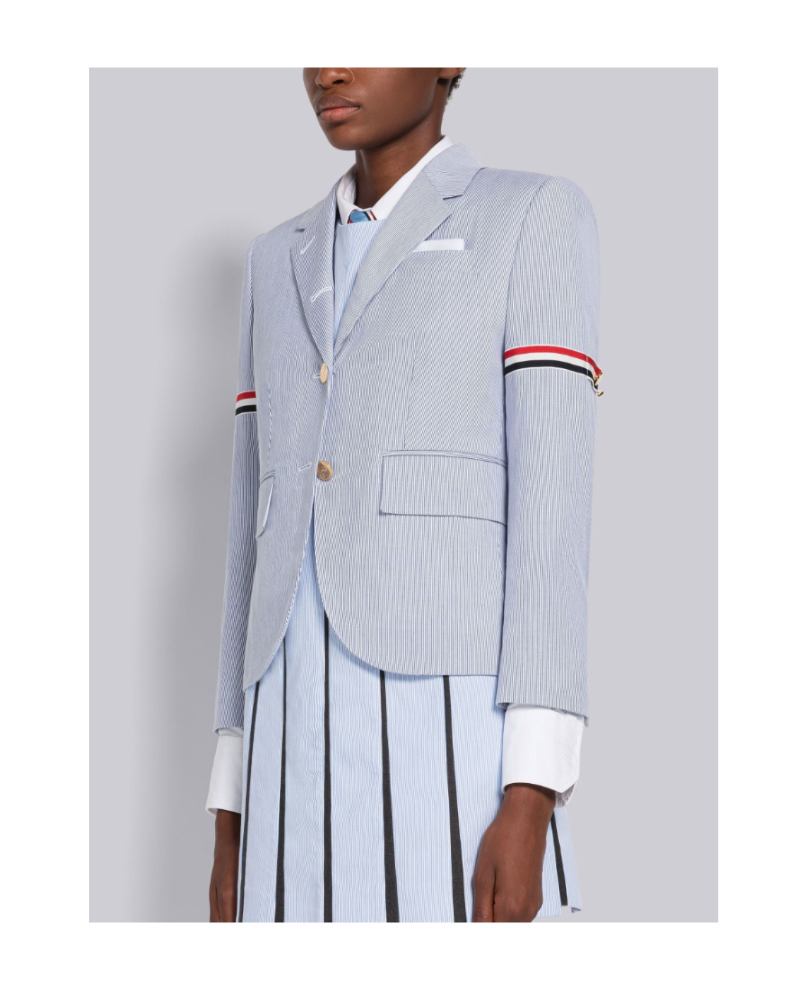 Thom Browne Woman Blazer Navy Blue Size 10 Cotton In Gray