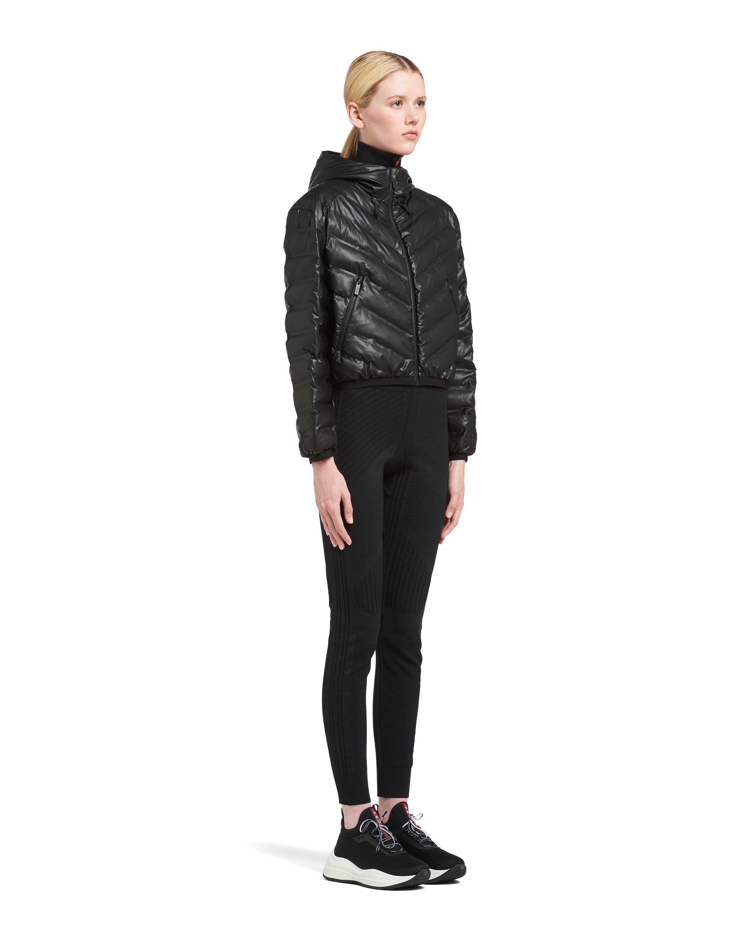 Prada Lr-lx020 Cropped Puffer Jacket In Black