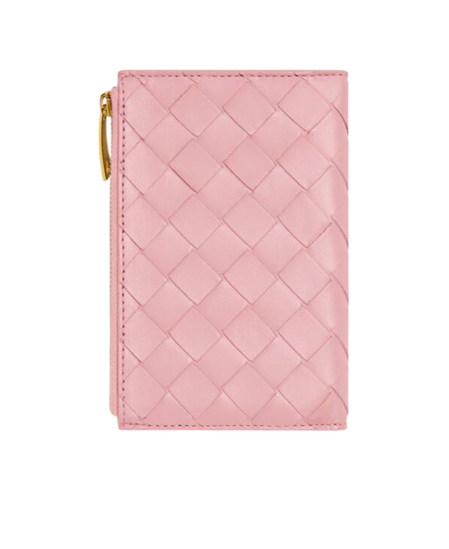 Bottega Veneta Leather Intrecciato Card Holder In Pink