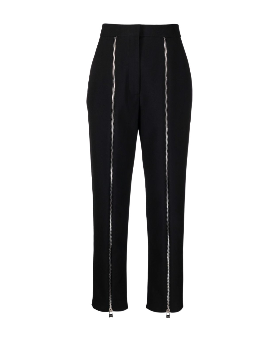 Alexander Mcqueen Decorative Zip-detail Wool Tailored Trousers In Black