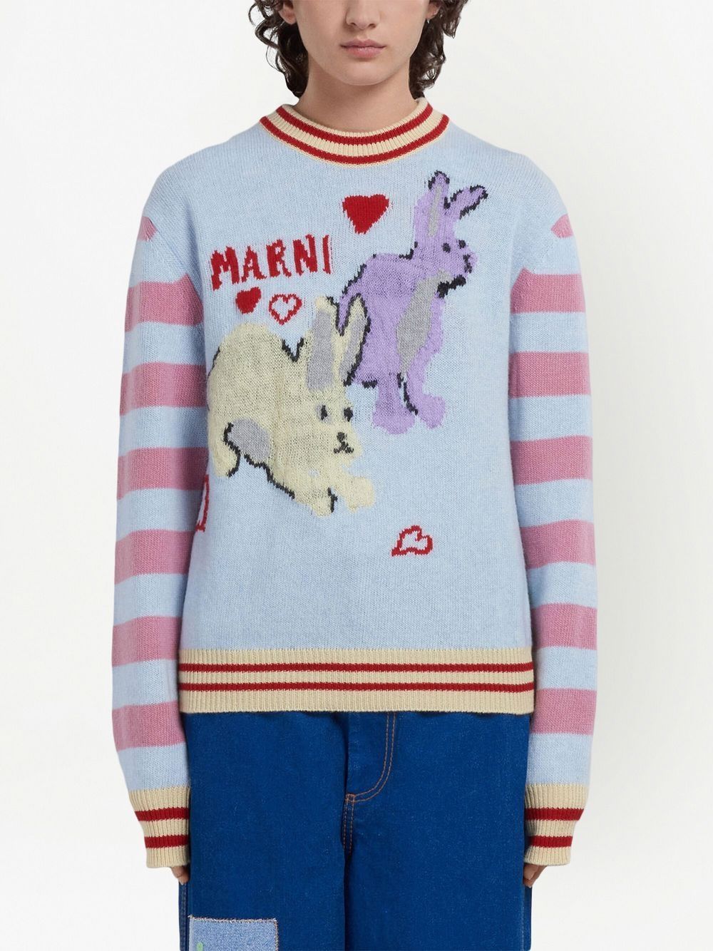 Marni Intarsia-knit Crew-neck Jumper In White
