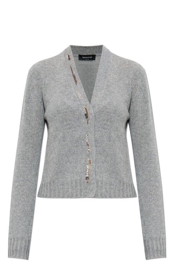 Fabiana Filippi Crystal-embellished Knit Cardigan In Gray
