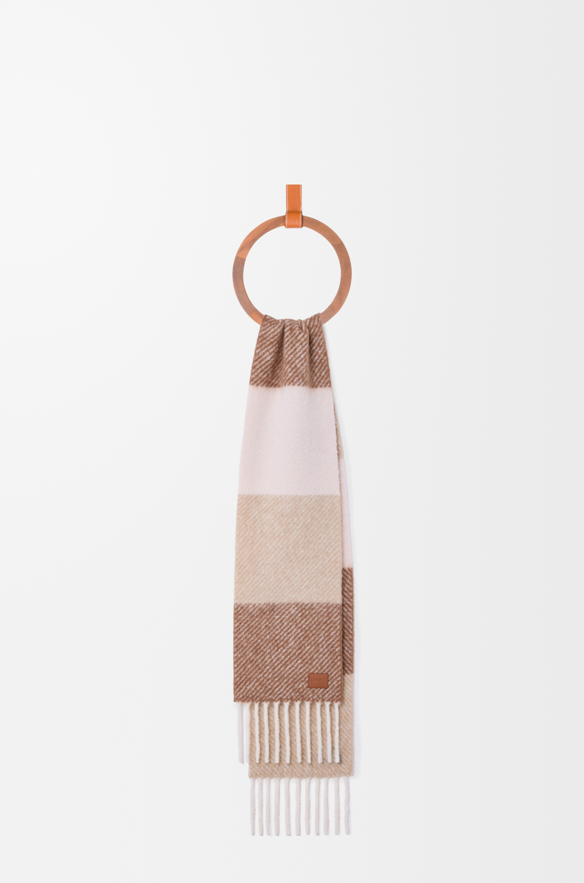 Loewe Logo Patch Striped Fringed Scarf In Neutral