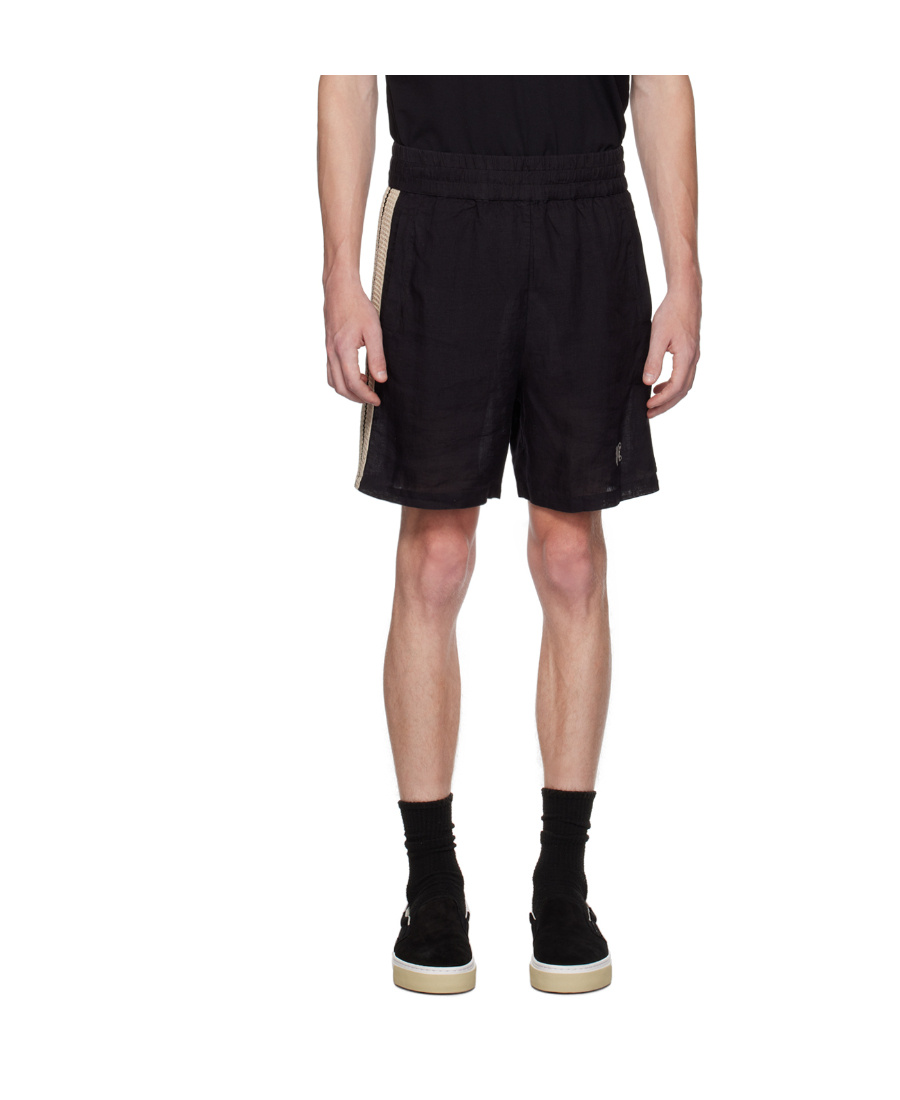 Palm Angels Monogram-embroidered Striped Shorts In Black