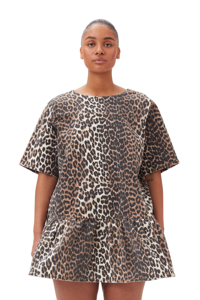 Ganni Denim Mini Dress In Brown