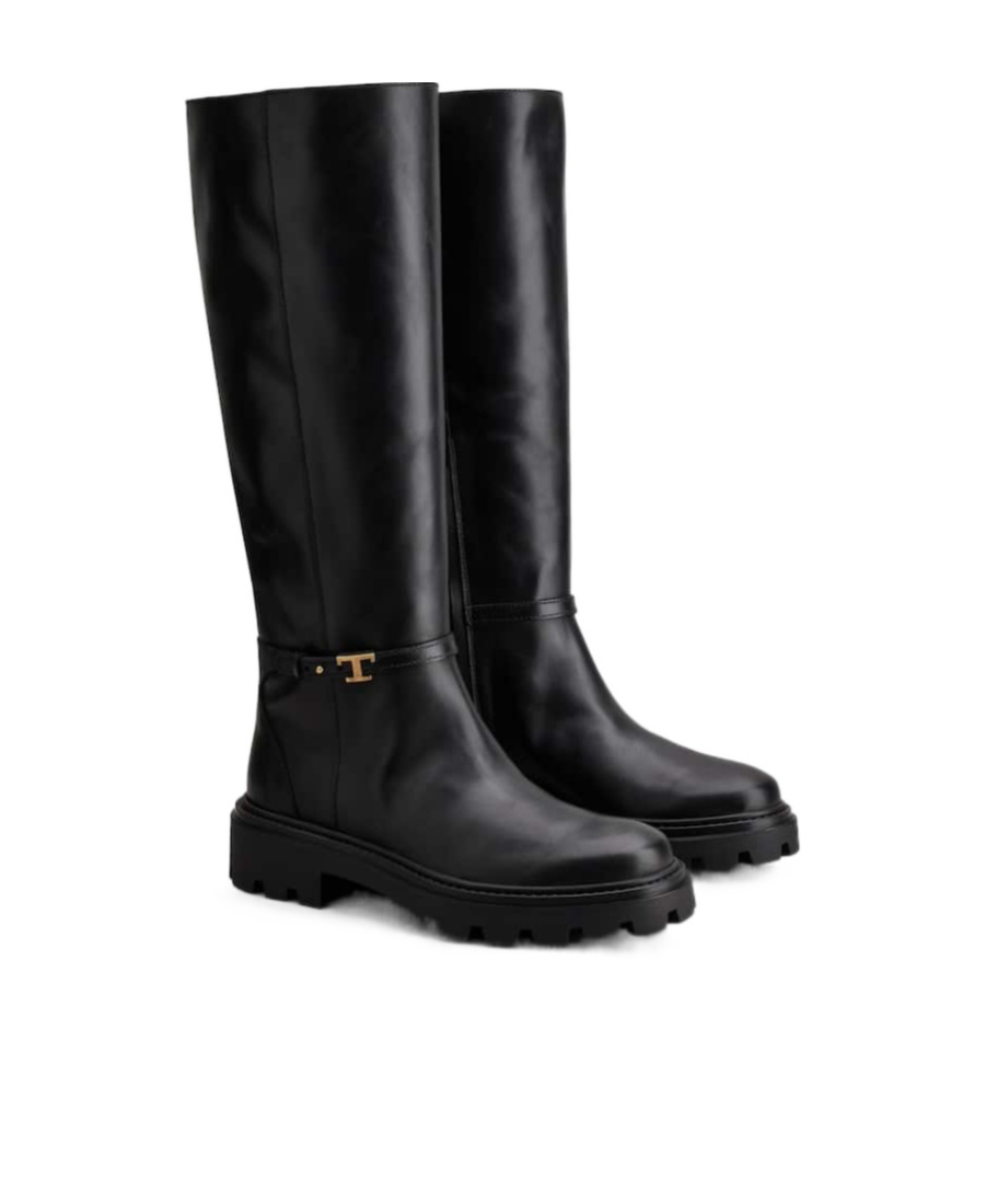 Tod's Logo-plaque Leather Boots In Black