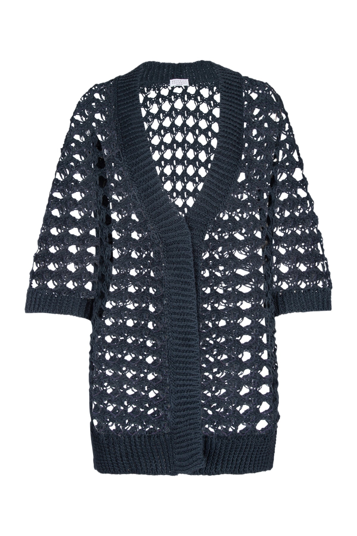 Brunello Cucinelli Open-knit Midi Cardi-coat In Black