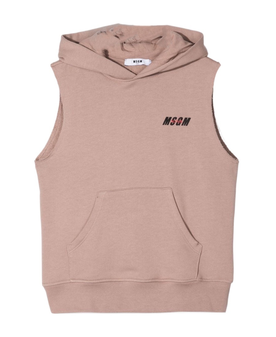 Msgm Box Logo-print Sleeveless Hoodie In Nude