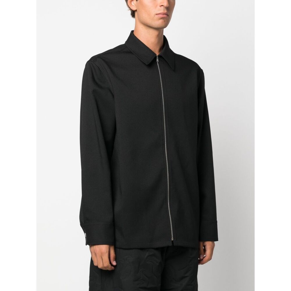 Jil Sander Minimalist Zippered Wool Overshirt In Black