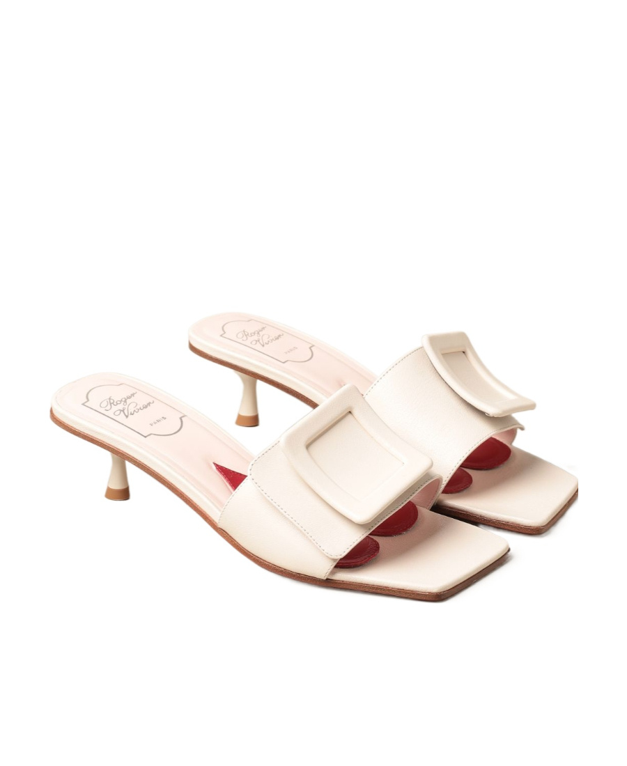Roger Vivier Square Toe High Heel Sandals In White