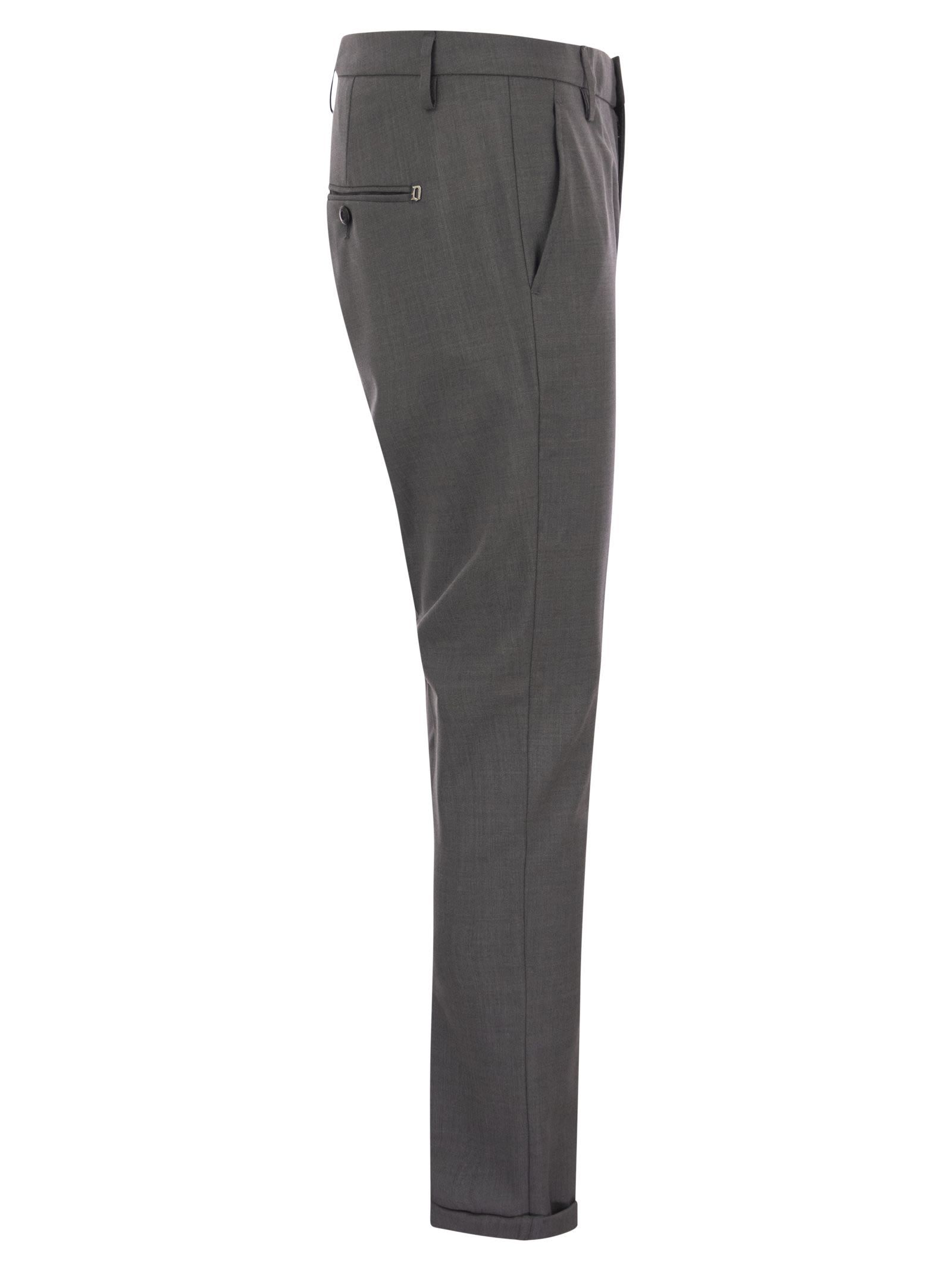 Dondup Cuffed Hem Stretch Cotton Trousers In Gray