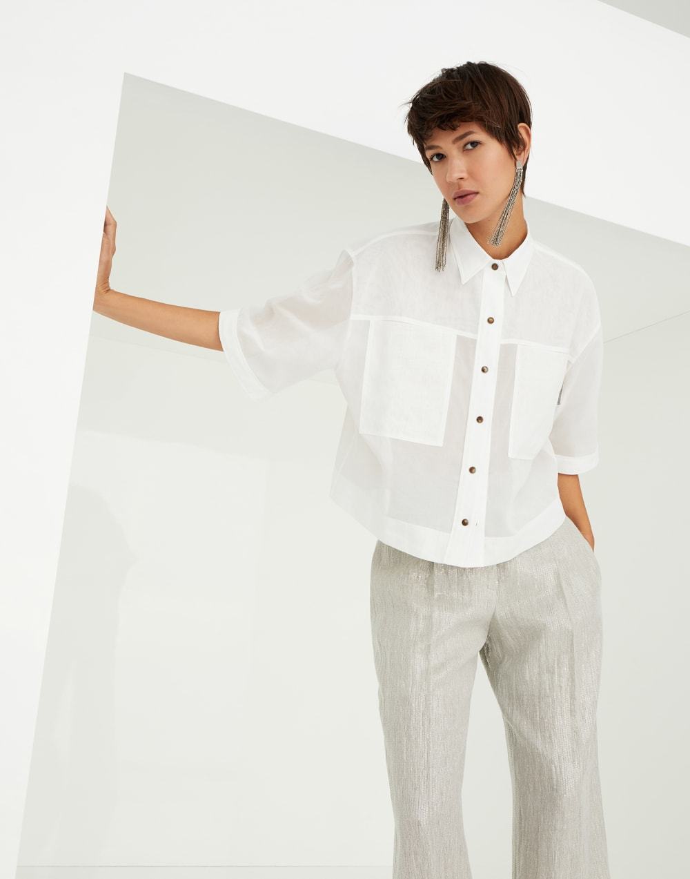Brunello Cucinelli Cotton Shirt With Jewel Application In White