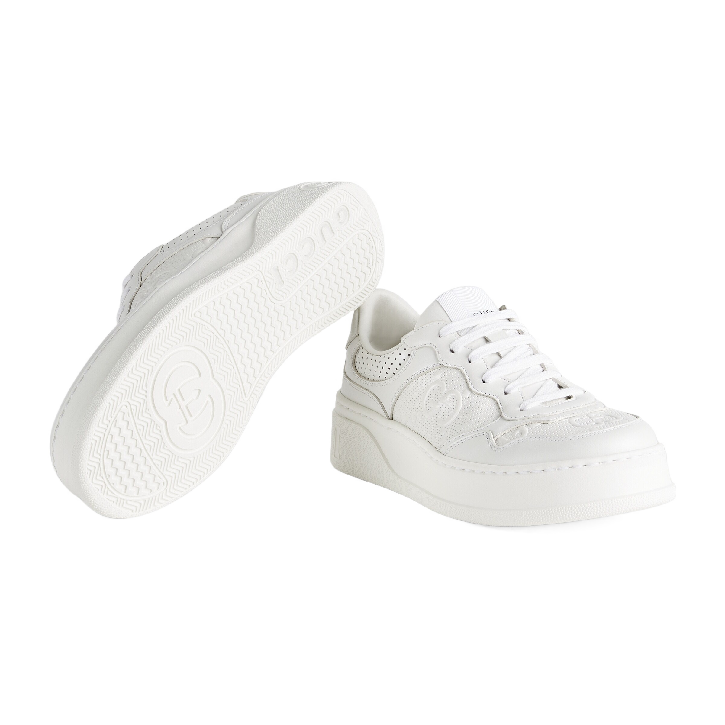 Gucci Gg Fabric And Leather Sneakers In White