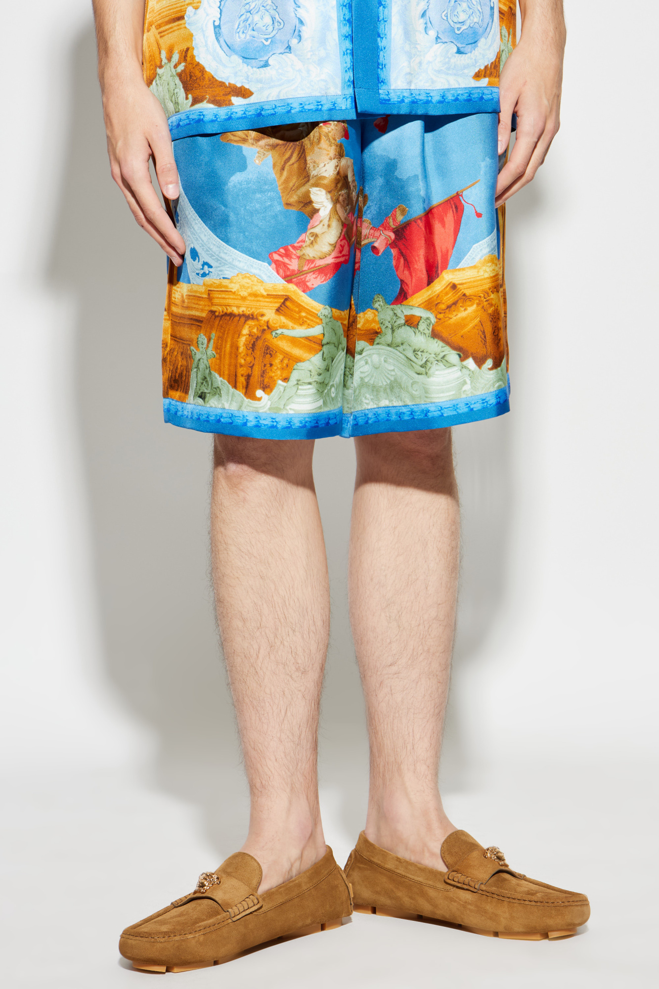 Versace Pattern-printed Elasticated Waistband Shorts In Blue