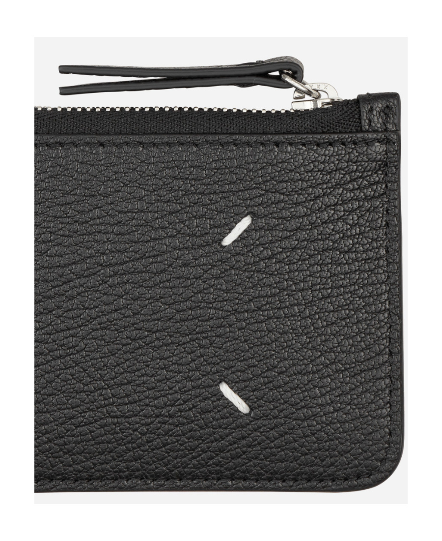 Maison Margiela Leather Zip-up Wallet In Black