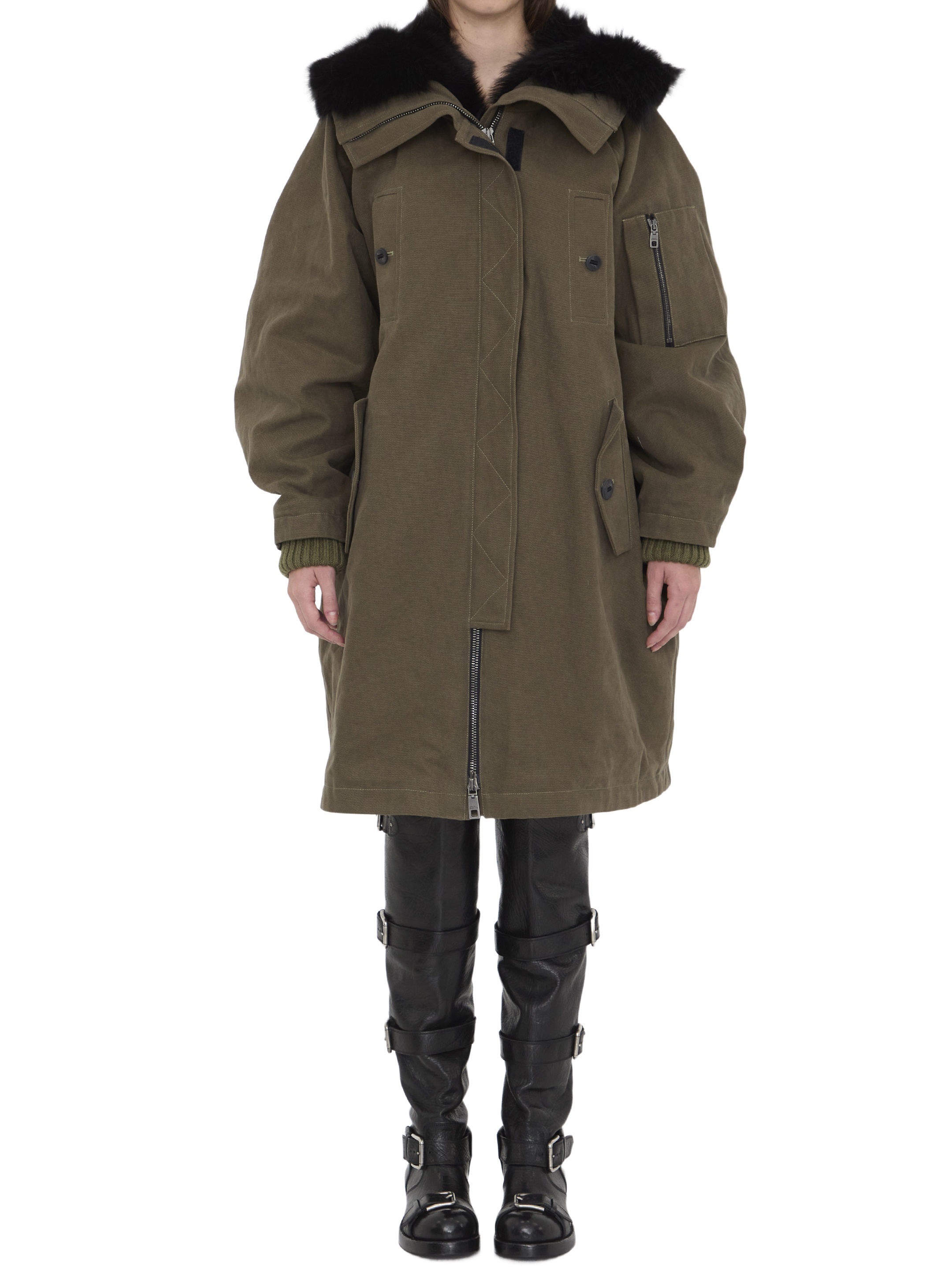 Dolce & Gabbana Fur-trim Padded Coat In Green